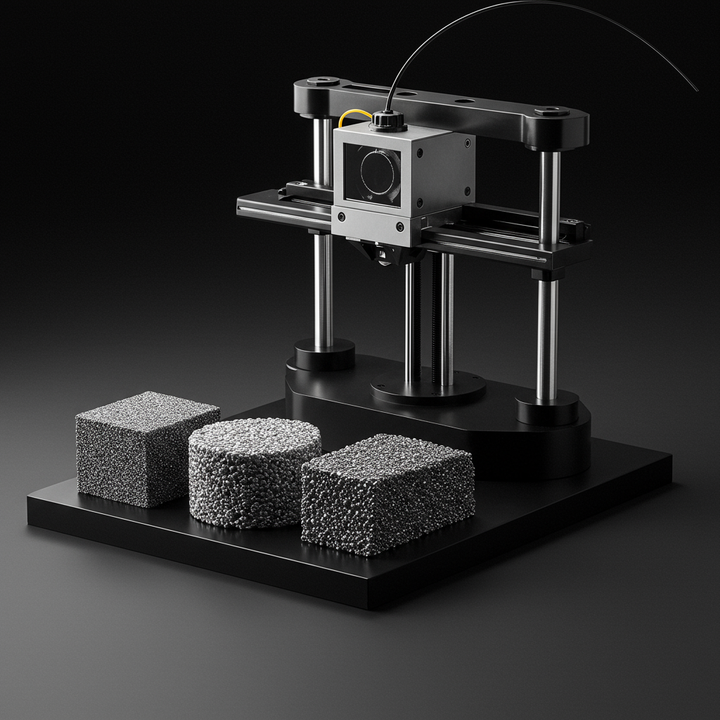 Close-up of a 3D printer extruding advanced composite material
