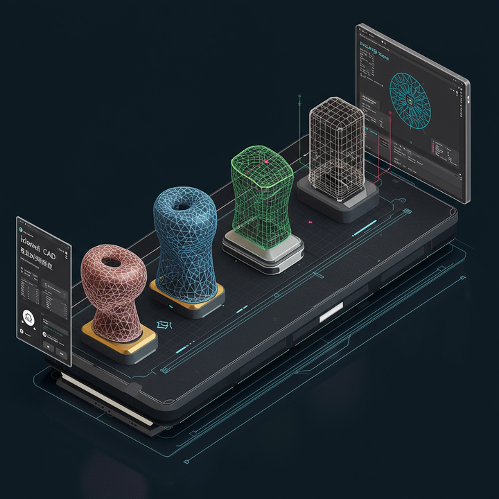 Abstract generative design 3D model with glowing lines, symbolizing AI-powered creativity.