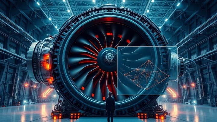 A 3D printer in operation, creating a complex object, symbolizing industrial innovation.