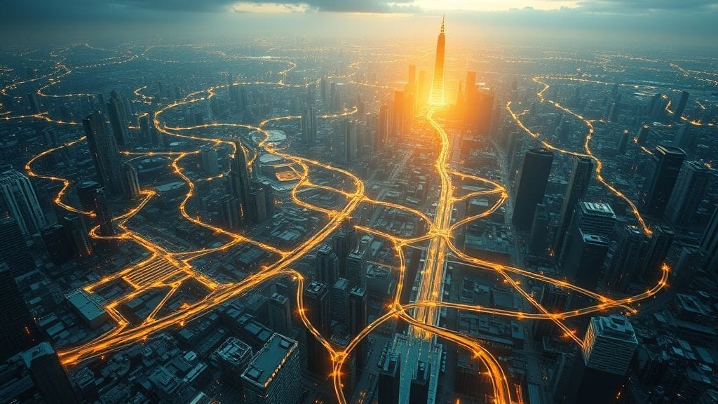 AI brain processing data for website redirects, symbolizing automated SEO migration