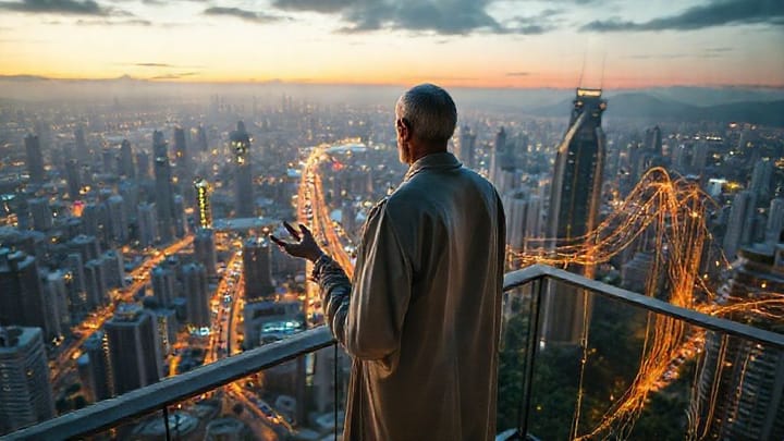 Abstract representation of artificial intelligence networks and data flow